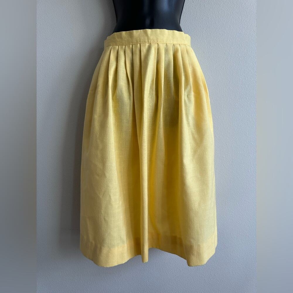 Vintage 60s Robyn USA Yellow Midi Skirt | Rayon Blend Pleated High Waist Size S